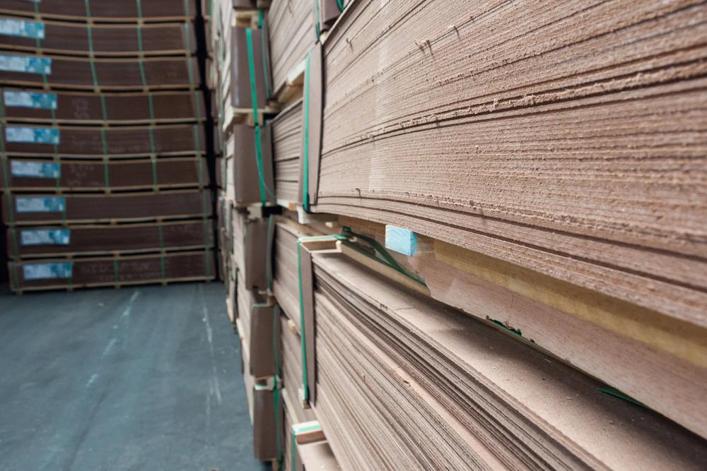 Units of tempered hardboard in the warehouse