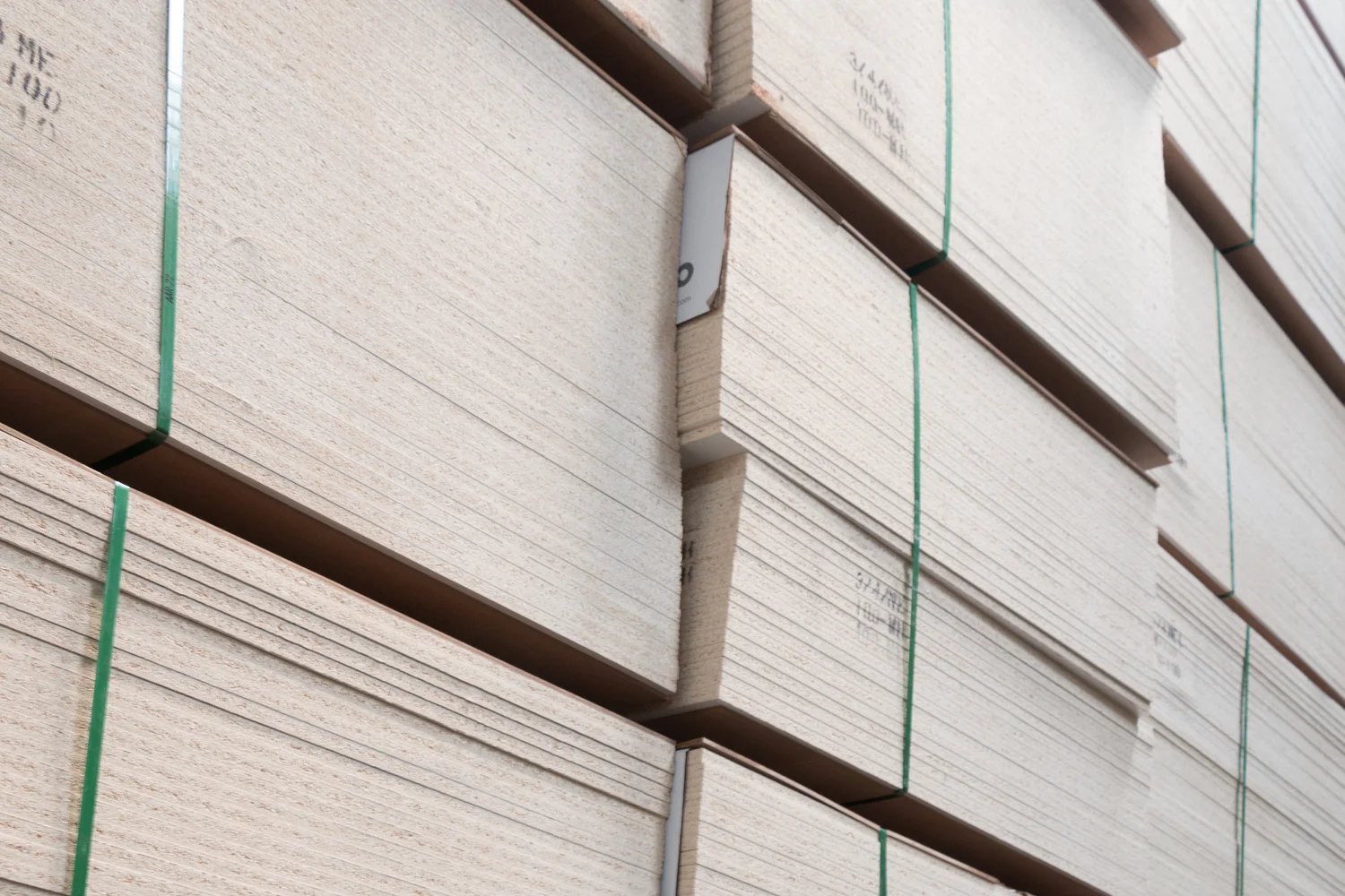Units of particle board in the warehouse